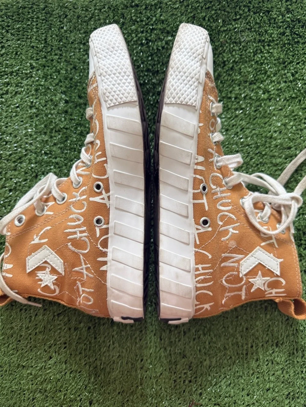 Kids Converse UNT1TL3D High 'Not A Chuck' sneakers in Golden Tan/White.